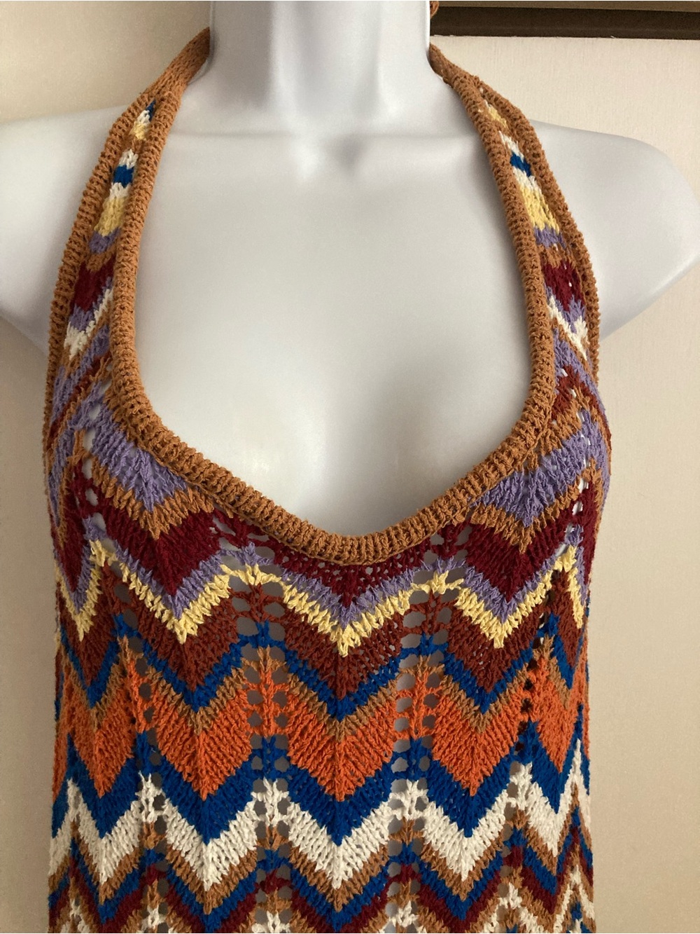 Anthropologie Faithfull Elisa Knit Zigzag Stripe Open Knit Maxi Dress, NWT Sz 6 - Picture 9 of 16